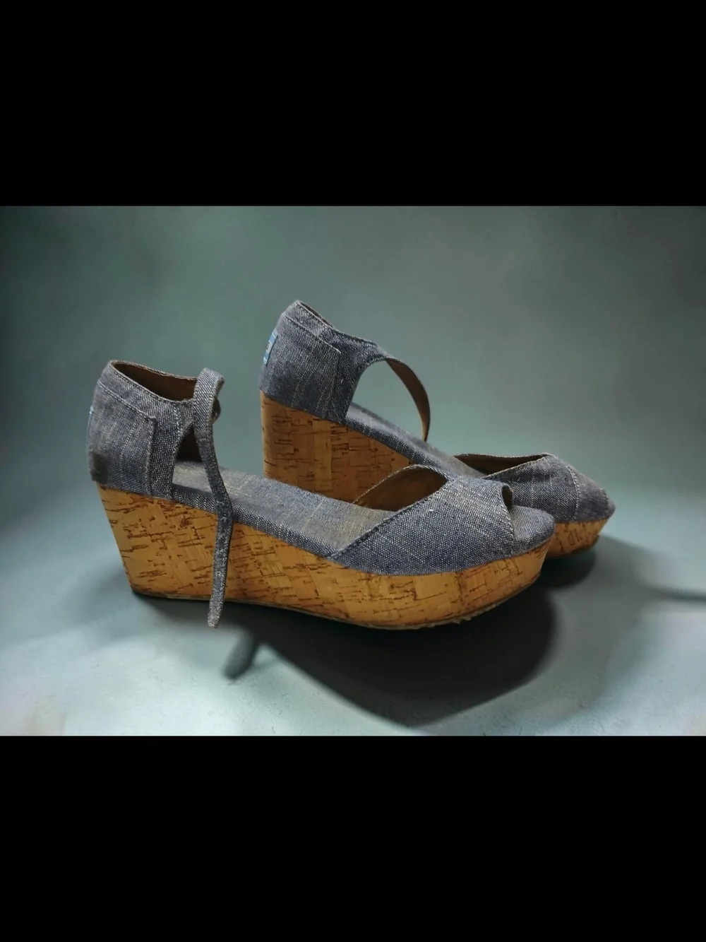 Denim Wedge Sandals with Cork Platform - Women's